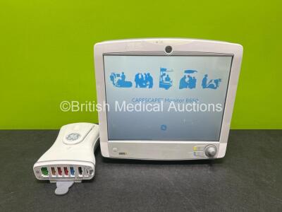 GE Carescape B650 Touch Screen Patient Monitor, 1 x GE Patient Data Module with ECG, TEMP/CO, P1/P3, P2/P4, SPO2 and NIBP Options (Powers Up) *SN SEW14370265HA / SA310506697GR*