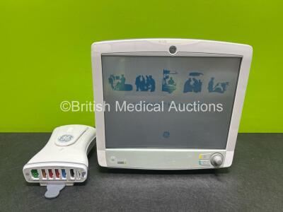 GE Carescape B650 Touch Screen Patient Monitor, 1 x GE Patient Data Module with ECG, TEMP/CO, P1/P3, P2/P4, SPO2 and NIBP Options (Powers Up) *SN SA315143922GA / SEW11405562HA*