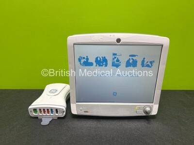 GE Carescape B650 Touch Screen Patient Monitor, 1 x GE Patient Data Module with ECG, TEMP/CO, P1/P3, P2/P4, SPO2 and NIBP Options (Powers Up) *SN SEW11405494HA / SA314368386GA*