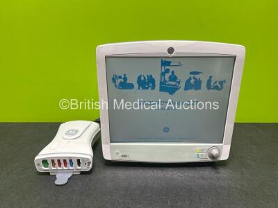 GE Carescape B650 Touch Screen Patient Monitor, 1 x GE Patient Data Module with ECG, TEMP/CO, P1/P3, P2/P4, SPO2 and NIBP Options (Powers Up) *SN SEW11415820HA / SA314368385GA*