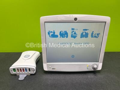 GE Carescape B650 Touch Screen Patient Monitor, 1 x GE Patient Data Module with ECG, TEMP/CO, P1/P3, P2/P4, SPO2 and NIBP Options (Powers Up) *SN SEW14370277HA / SA312080807GR*