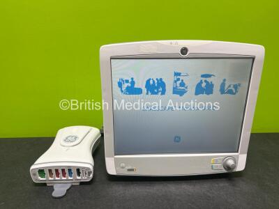 GE Carescape B650 Touch Screen Patient Monitor, 1 x GE Patient Data Module with ECG, TEMP/CO, P1/P3, P2/P4, SPO2 and NIBP Options (Powers Up) *SN SEW14370289HA / SA308479901GR*