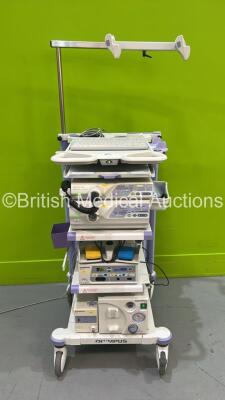 Olympus Stack System with Olympus Evis Lucera CV-260SL Digital Processor, Olympus Evis Lucera CLV-260SL Light Source, Olympus MAJ-1154 Pigtail Connector, Olympus ESG-100 Electrosurgical / Diathermy Unit with Dual Footswitch, Olympus KV-5 Suction Unit and