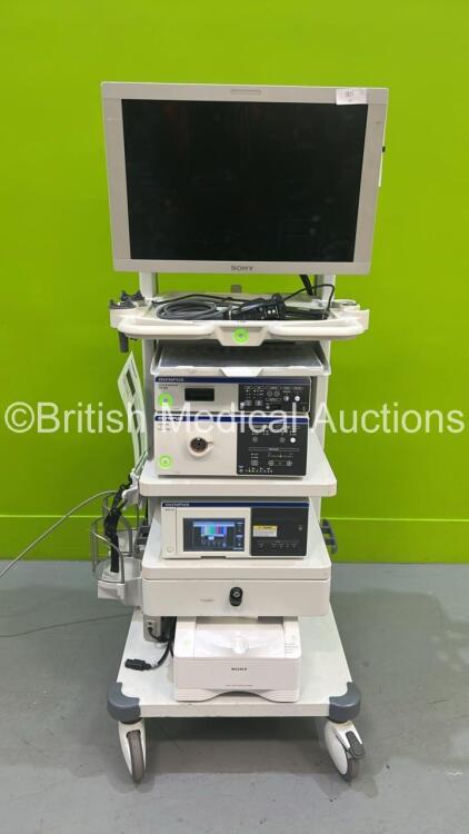 Olympus Stack System with Sony Monitor (No Power Supply), Olympus Evis Exera III CV-190 Digital Processor, Olympus CH-S190-XZ Camera Head, Olympus Visera Elite CLV-S190 Light Source, Olympus IMH-20 Unit and Sony UP-DR80MD Digital Colour Printer (Powers Up