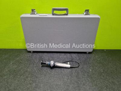 Olympus ENF-GP Pharyngoscope in Case - Engineers Report : Optical System - 9 Broken Fibres , Angulation - No Fault Found, Insertion Tube - Peeling, Leak From Tube, Tear Present, Light Transmission - No Fault Found, Channels - No Fault Found Leak Check - L