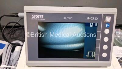 Job Lot Including 1 x Storz c-mac 8403 ZX Video Laryngoscope (Powers Up) with 1 x Karl Storz 40160120 Pulsar 2 Unit (Powers Up) 1 x 40160032 Footswit 8402 X Electronic Module with Li-ion Battery, 1 x Karl Storz 40 1600 21 LED Stroboscope Light Source and - 2