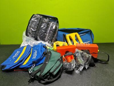 Job Lot Including 3 x Stat Packs, Laerdal Stifneck Extrication Collars, 2 x Ambulance Foam Head Blocks, Various Ambulance Bags and Safety Straps