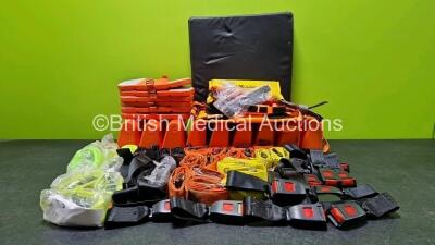 Job Lot Including 1 x SP Head Immobilizer, 6 x Ferno Head Immobilizer with 9 x Foam Blocks, 1 x Unknown Cushion, Approx 25 x Belts, 5 x Straps and Approx 15 x Seat Buckles