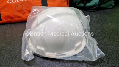 Job Lot Including 1 x Ambulance Bag, 1 x Actimove Splint, 1 x Safety Helmet, 1 x Banana Board, 1 x LSU Wall Bracket (Cut Cable - See Photo), 1 x Spencer Carry Bag and Various Stifneck Collars - 7