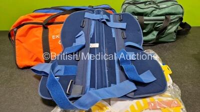 Job Lot Including 1 x Ambulance Bag, 1 x Actimove Splint, 1 x Safety Helmet, 1 x Banana Board, 1 x LSU Wall Bracket (Cut Cable - See Photo), 1 x Spencer Carry Bag and Various Stifneck Collars - 10