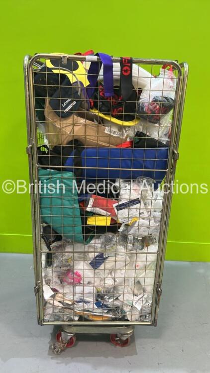 Cage of Mixed Ambulance Equipment Including Straps, Gloves and Splints (Cage Not Included)