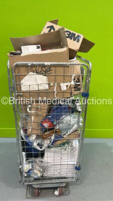 Cage of Mixed Ambulance Equipment Including Coveralls, Straps and Splints (Cage Not Included)