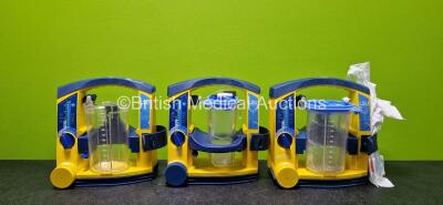 3 x LSU Laerdal Suction Units (All Power Up) with 3 x Suction Cups (1 x Missing Lid) and 3 x NiMH Batteries