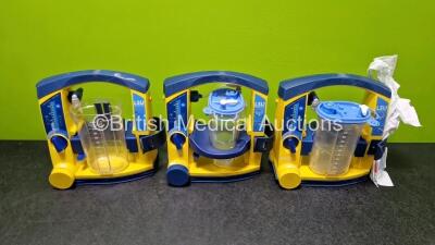 3 x LSU Laerdal Suction Units (All Power Up) with 3 x Suction Cups (1 x Missing Lid) and 3 x NiMH Batteries - 2