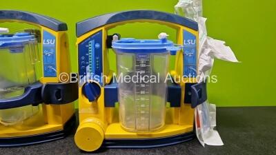 3 x LSU Laerdal Suction Units (All Power Up) with 3 x Suction Cups (1 x Missing Lid) and 3 x NiMH Batteries - 5