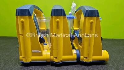 3 x LSU Laerdal Suction Units (All Power Up) with 3 x Suction Cups (1 x Missing Lid) and 3 x NiMH Batteries - 7