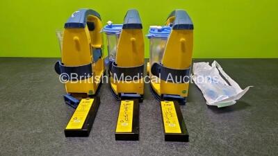 3 x LSU Laerdal Suction Units (All Power Up) with 3 x Suction Cups (1 x Missing Lid) and 3 x NiMH Batteries - 9