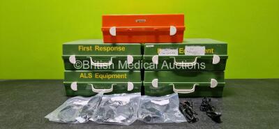 Job Lot Including 5 x Plastic Boxes (1 x Missing Handle - See Photo) and 5 x DC Power Supplies for Laerdal LSU Suction Unit