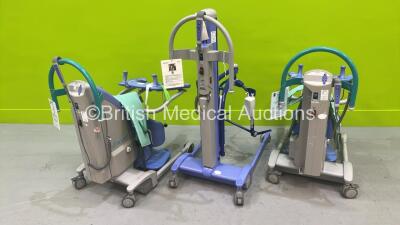 2 x Arjo Encore Electric Patient Standing Aids with 2 x Controllers and 1 x Battery (Both Power Up) and 1 x Arjo Maxi Move Electric Patient Hoist / Standing Aid with Battery and Controller (Powers Up) *S/N KKA5020*