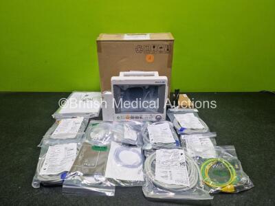 Edan iM50 Touch Screen Patient Monitor *Mfd 2020* (Like New in Box) Including ECG, SpO2, NIBP, IBP1, IBP2, T1, T2 and CO2 Options and 1 x iCARB CO2 Module with 1 x Rechargeable Li-ion Battery, 1 x ECG Lead, 1 x BP Hose, 1 x BP Cuff, 2 x IBP Pressure Trans