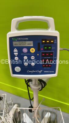 3 x CSI Criticare ComfortCuff 506N3 Series Vital Signs Monitors on Stands (All Power Up) *SN 312720507 / na* - 3