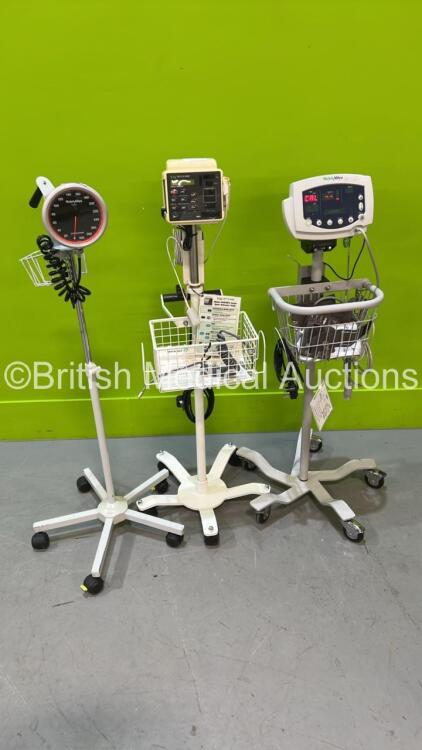 Job Lot Including 1 x Welch Allyn 53N00 Monitor on Stand with Power Supply and Various Leads, 1 x CSI 506DXNT Monitor with Power Supply on Stand - 1 x Missing Wheel (Both Power Up) and 1 x Welch Allyn BP Meter on Stand *JA078997 / na*