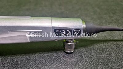 Olympus ENF-GP Pharyngoscope - Engineer's Report : Optical System - 1 Broken Fibre / Misty, Angulation - No Fault Found, Insertion Tube - Crush and Kink Marks, Light Transmission - No Fault Found, Channels - No Fault Found, Leak Check - No Fault Found *SN - 5