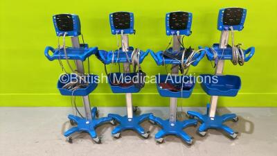 4 x GE Dinamap Carescape V100 Vital Signs Monitors on Stands with Selection of Leads (All Power Up) *S/N SH617170259SA / SH617390175SA / STA20320009SA / SH617170267SA*