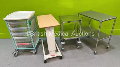 2 x Stainless Steel Trolleys, 1 x Bristol Maid Overbed Table and 1 x Mobile Drawer Cabinet