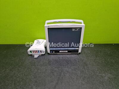 GE Type B450-01 Carescape Touch Screen Patient Monitor *Mfd 2016* with 2 x Li-ion Batteries (Powers Up) and GE Patient Data Module Ref 2016793-002 Including ECG, Temp/CO, P1/P3, P2/P4, SpO2 and NIBP Options *Mfd - 2015* (Powers Up, Missing Battery Cover)