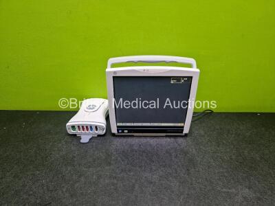 GE Type B450-01 Carescape Touch Screen Patient Monitor *Mfd 2016* with 2 x Li-ion Batteries (Powers Up) and GE Patient Data Module Ref 2016793-002 Including ECG, Temp/CO, P1/P3, P2/P4, SpO2 and NIBP Options *Mfd - 2016* (Powers Up)