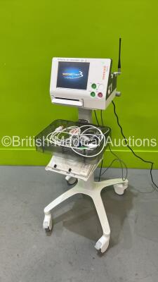 Sonicaid Team 3I Fetal Monitor with 2 x Transducers (1 x Toco and 1 x US) Sonicaid Freedom Wireless System, Finger Trigger and SpO2 Cable on Stand (Powers Up)