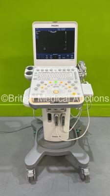 Philips CX50 Portable Ultrasound Scanner Ref 98605384711 *S/N SG71400093* **Mfd 2014** SVC HW C.0 Software Revision 3.1.1 with 2 x Transducers / Probes (L12-5 50 and C5-1) on Philips CX Cart (Powers Up - Setting Key Not Responding)