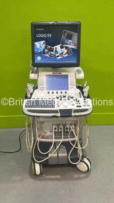 GE Logiq E9 Flat Screen Ultrasound Scanner Ref 5205000-7 *S/N 129303US4* **Mfd 2014** Software Version R4 Software Revision 3.0 with 4 x Transducers / Probes (ML6-15-D Ref 5199103 *Mfd 08/2022* / 9L-D Ref 5194432 *Mfd 06/2014* / C1-6-D Ref 5418916 *Mfd 11