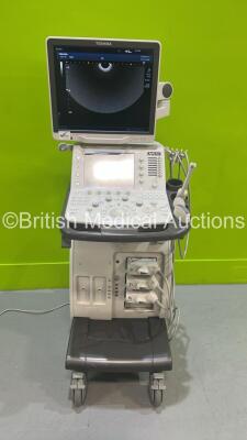 Toshiba Aplio 300 TUS-A300 Flat Screen Ultrasound Scanner *S/N WAB1592156* **Mfd 2015** Software Version AB_V5.10*R102 with 3 x Transducers / Probes (PVT-781VT *Mfd 06/2020* / PVT-647BT *Mfd 09/2015* and PVT-375BT *Mfd 11/2021*) (Powers Up) ***IR179***