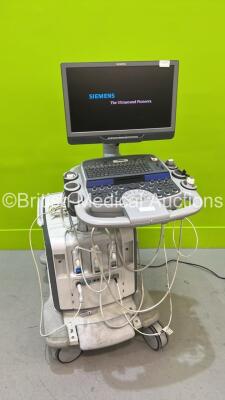 Siemens Acuson SC2000 Flat Screen Ultrasound Scanner *S/N (21)403440* **Mfd 2017**with 4 x Transducers / Probes (4Z1c / 4V1c / 8V3 and CW2) and 3 Lead ECG Leads (Powers Up - HDD REMOVED)