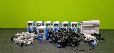 Mixed Lot Including 7 x Abbott FreeGo Pumps (5 x Power Up, 2 x No Power, 1 x Missing Battery Cover - See Photos) with 9 x Power Supplies and 11 x Pole Clamps and 1 x Mini Dopplex in Bag