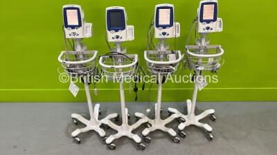 4 x Welch Allyn Spot Vital Signs LXi Monitors on Stands with Power Supplies (3 x Power Up, 1 x No Power) *20140100418/ 20140100460 / 20140100431*