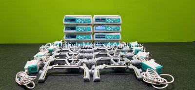 Job Lot Including 8 x B.Braun Infusomat Space Infusion Pumps (All Power Up) with 8 x Pole Clamps and 8 x Power Supplies (All Untested) *SN 392576 / 398271 / 495882 / 701329 / NA / 398139 / 398302 / 201008*