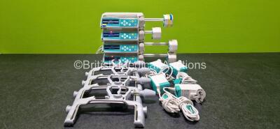 Job Lot Including 4 x B.Braun Perfusor Space Syringe Pumps (3 x Power Up and 1 x Power Up with Blank Screen - See Photo) with 4 x Pole Clamps and 4 x Power Supplies (All Untested) *SN 44708 / 177911 / 97831 / 44661*