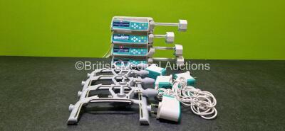 Job Lot Including 4 x B.Braun Perfusor Space Syringe Pumps (All Power Up, 1 x Faulty Screen and Loose Casings) with 4 x Pole Clamps and 4 x Power Supplies (All Untested) *SN 178196 / 178186 / 178166 / 98137*