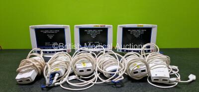 3 x Somanetics Invos Oximeter Cerebral / Somatic Model 5100C Monitors with 6 x Attachments and 1 x USB Flash Drive (All Power Up, 2 x Damaged Casings and 1 x Damaged Screen - See Photo)