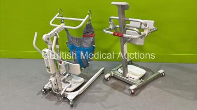 1 x Liko Sabina II EE Electric Patient Hoist with Battery and Controller (Powers Up) and 1 x Liko RollOn Standing Hoist