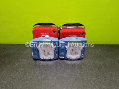 2 x Philips Heartstart HS1 Defibrillators (Both Power Up with Stock Battery Stock Battery Not Included) In Carry Case