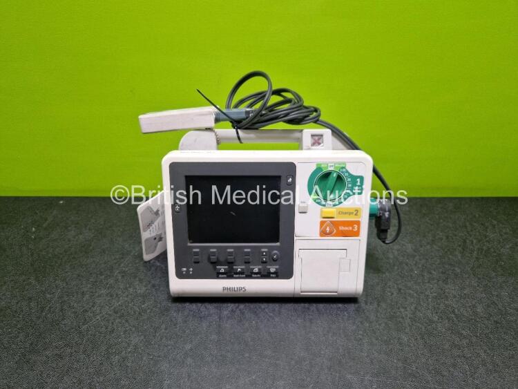 Philips Heartstart XL+ Defibrillator (No Power) Including Pacer, ECG and Printer options with Paddle Lead, Li-ion Battery and M3725A Test Load *SN USD1100985*