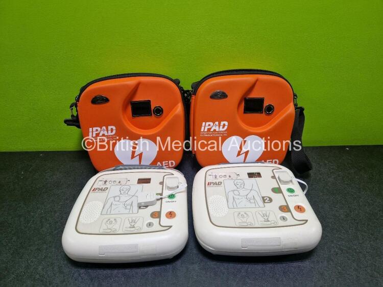 2 x CU Medical Systems Inc iPAD Intelligent Public Access Defibrillators (Both Suspected Flat Batteries) in Case with 2 x Flat LimNo2 Batteries *SN G1N20Y0506 / G1N20YD459*