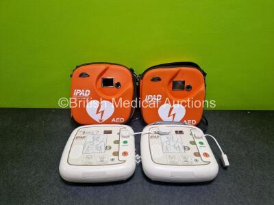 2 x CU Medical Systems Inc iPAD Intelligent Public Access Defibrillators (Both Suspected Flat Batteries) in Case with 2 x Flat LimNo2 Batteries *SN G1N2OY05014 / G1N20Y467*(