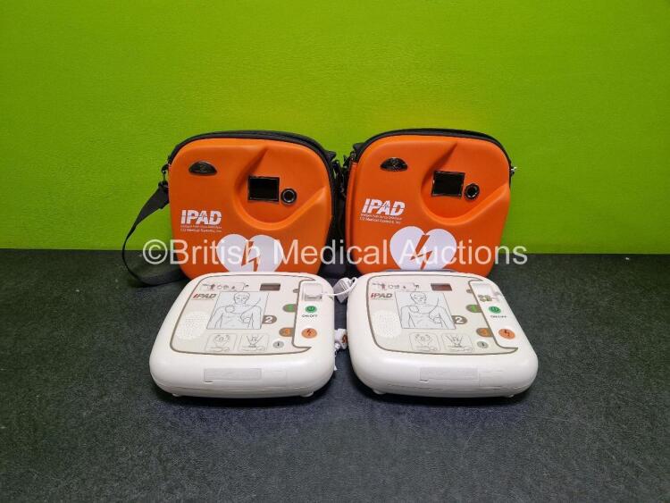 2 x CU Medical Systems Inc iPAD Intelligent Public Access Defibrillators (Both Suspected Flat Batteries) in Case with 2 x Flat LimNo2 Batteries *SN G1N0Y0457 / G1N20Y0131*