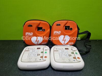 2 x CU Medical Systems Inc iPAD Intelligent Public Access Defibrillators (Both Suspected Flat Battery) in Case with 1 x Flat LimNo2 Battery *SN G1N13G0025 / G1N20Y0529*