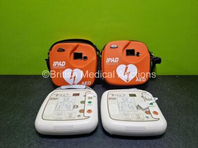 2 x CU Medical Systems Inc iPAD Intelligent Public Access Defibrillators (Both Suspected Flat Battery ) in Case with 2 x Flat LimNo2 Batteries *SN G1N20Y0546 / G1N20Y0244*